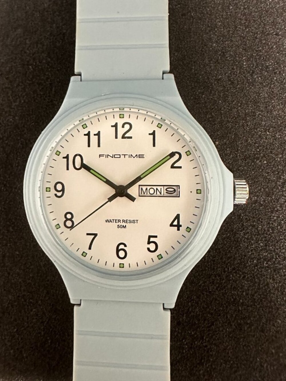 Findtime Watch Women White Round Dial Blue Silicone Band New Battery 8.5"